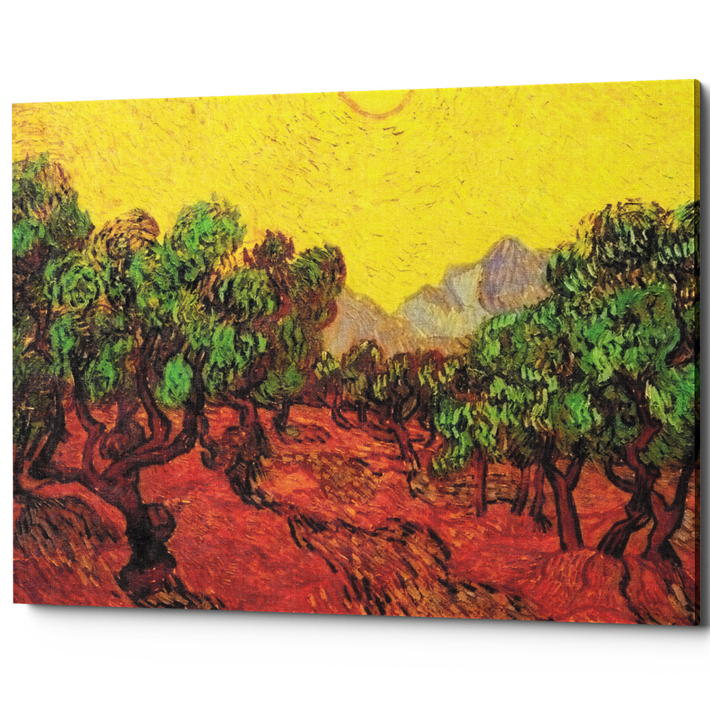 Картина «Оливковые деревья с желтым небом и солнцем» (холст, галерейная  натяжка)