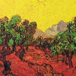Картина «Оливковые деревья с желтым небом и солнцем» (холст, галерейная натяжка)