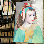Картина «Девушка с цветами и жемчугом в волосах» (холст, галерейная натяжка)