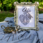 Репродукция ретро-гравюры «Heart Key» в раме «Амели» (античное серебро)